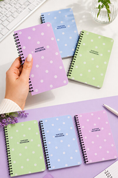 Ceren 3'lü Pastel Spiralli Defter Seti A6 Boy Çizgili 80 Yaprak Günlük Not De...
