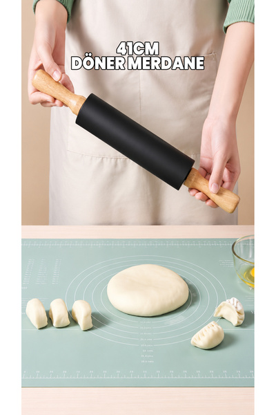 Destpak Döner Silikon Merdane - Bambu Saplı - Döner Merdane - Hamur Açıcı - K...