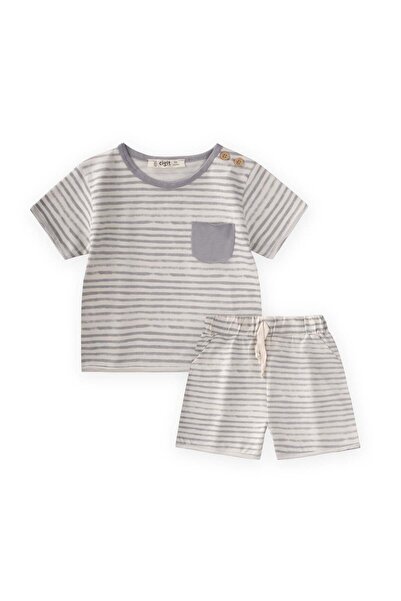 Cigit Striped Capri Suit 0-2 Years Old Gray Striped