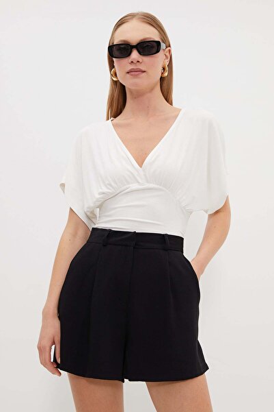 Fulla Moda V-neck blouse with gathered sides