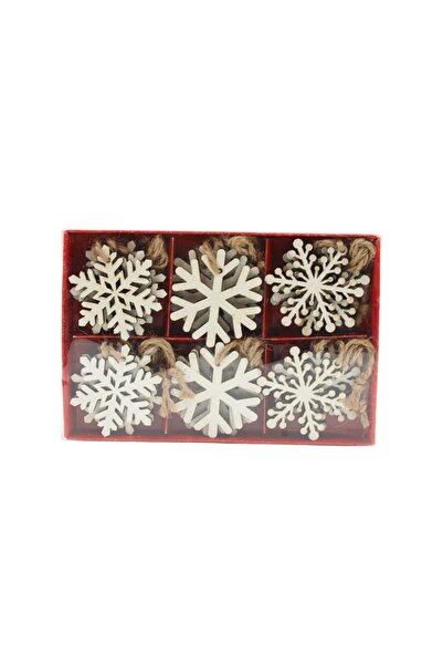 Gift Design Set de 18 decorațiuni, din lemn, cu model fulg de nea, Magia Crăc...