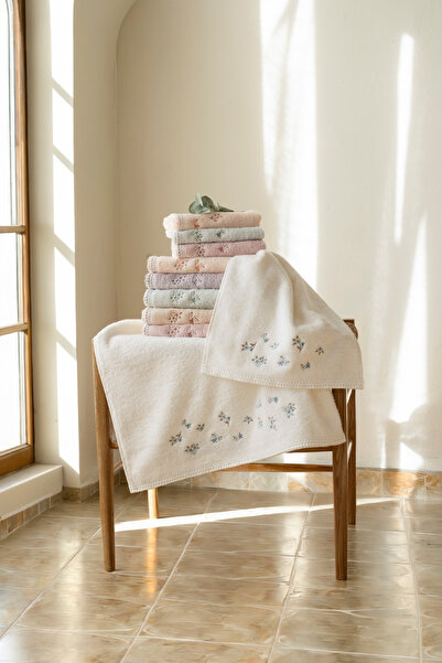 MARİBOR Merlin - 70% Bamboo / 30% Cotton Embroidered Hand Towels - Set of 6 5...