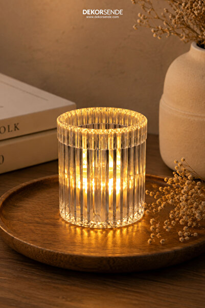 Dekorsende Plastik Pilli Mum Tealight Çizgili Şeffaf 7,5 cm