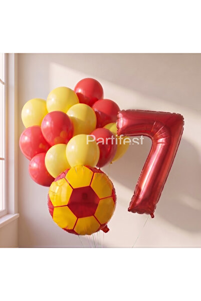 Partifest Sarı Kırmızı Taraftar Konseptli Doğum Günü Seti - Rakam Folyo Balon...
