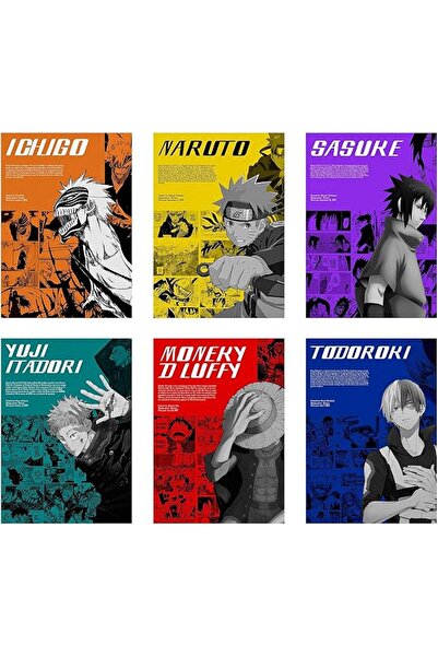 ESSESORIES Paper Anime Poster Wall Art Set of 6 Room Decor Self Adhesive