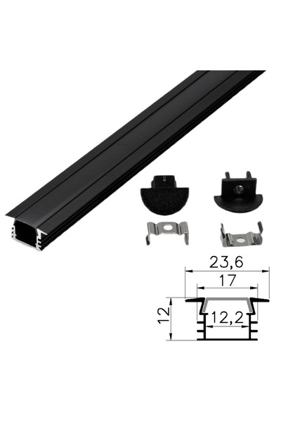 DELIGHT Profil Aluminiu Negru, DL66942, 1m Incastrat 23.6x17mm, 1 buc