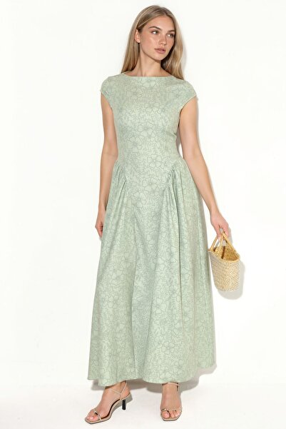 Hiccup Boat Neck Floral Patterned Maxi Dress