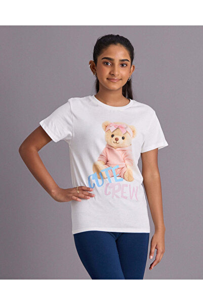 REDTAG Senior Girls White Printed T-Shirt