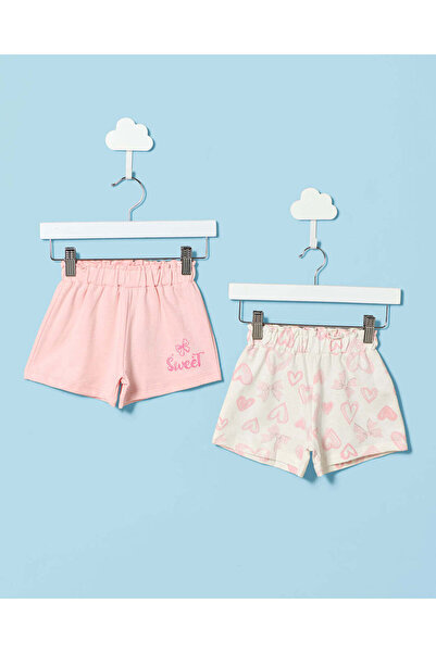 REDTAG Infant Girls Pink Placement Print & White All Over Print Shorts Pack Of 2