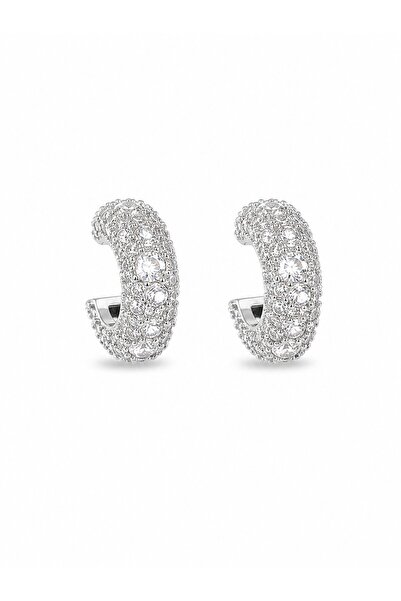 serelya Brass Zircon Stone Hoop Model Silver Color Women's Earrings
