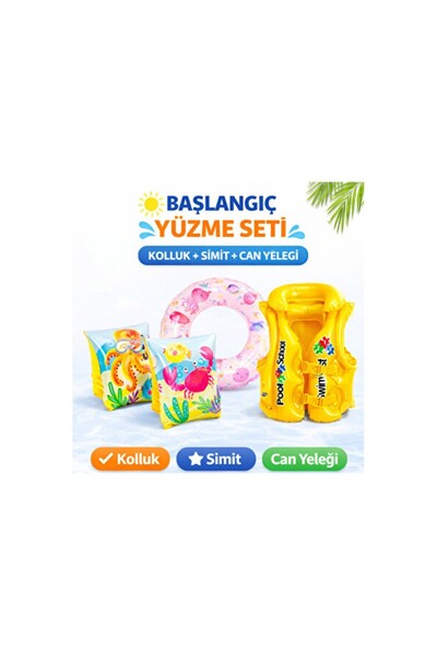 Empressco Çocuk Yüzme Öğrenme Seti – Kolluk, Simit ve Can Yeleği 3’lü Havuz D...