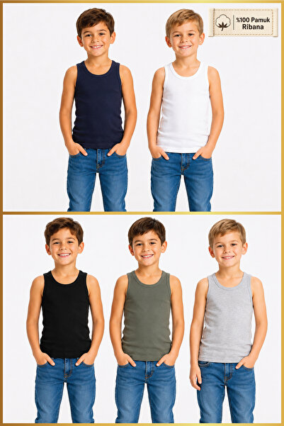 biyokids Erkek Çocuk Atlet 5’li Paket %100 Pamuk Ribana