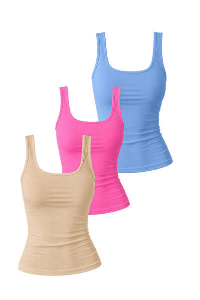 DI LORIA Women's Thick Strap 95% Cotton Lycra Blouse Undershirt - Set of Thre...