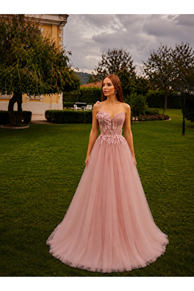 HS SPOSA KADIN ABİYE PUDRA PRENSES MODEL ÇİÇEK DETAYLI UZUN ŞIK DAVET-NİŞAN Ö...