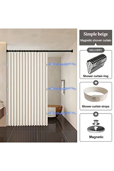 Choice6 100x180cm Beige Magnetic Foldable Linen Bath Curtain Waterproof for W...