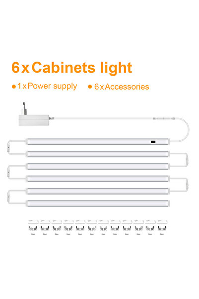 Choice24 50CM White 6PCS LED Tube-EU USB Kitchen LED Lights Under Cabinet Uni...