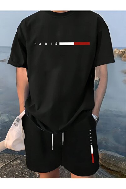 JANTIL MODA طقم تي شيرت وشورت أساسي كبير الحجم للرجال 👕 🩳