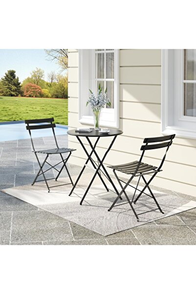 Garvee Outdoor Patio Furniture Set 3-Piece: Folding Metal Bistro Table & 2 Ch...