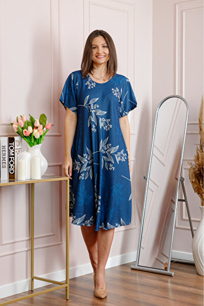 OEM Rochie dama albastra plus size cu imprimeu floral si croi lejer Jany