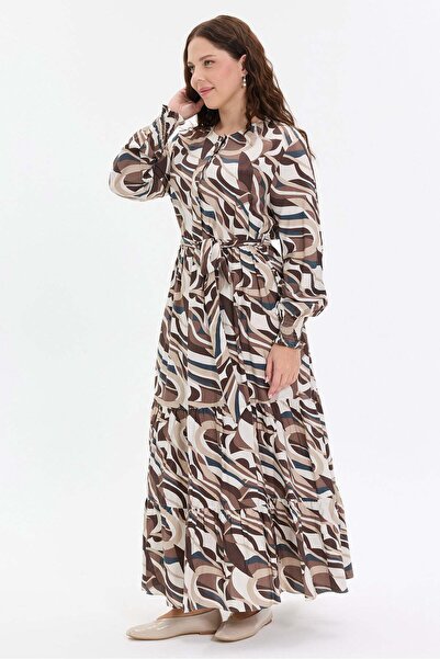KADO OUTLET Patterned Belt Detailed Comfortable Fit Women's Dress