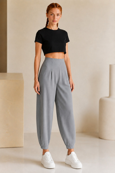PLUSPAUSS Pantaloni tip balon din material scuba, model shalwar 0110