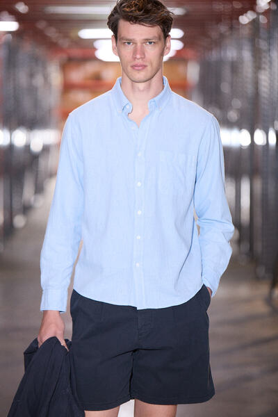 GRIMELANGE Perttu men's 100% cotton slim fit button-down shirt with a linen-l...