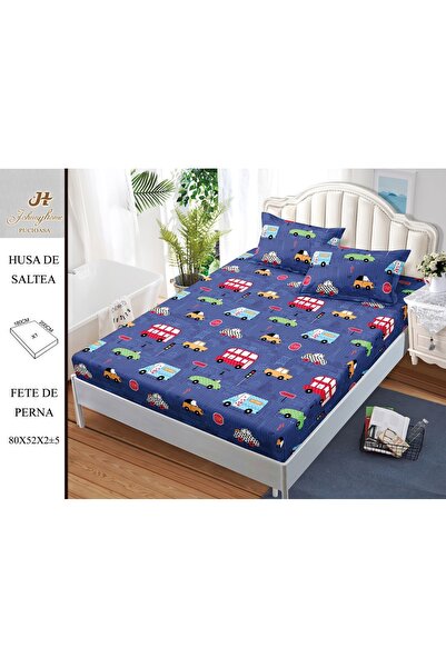 naniland.ro Husă de Pat Bumbac Satinat 2 Persoane 3 Piese Cu Elastic 180x200 cm