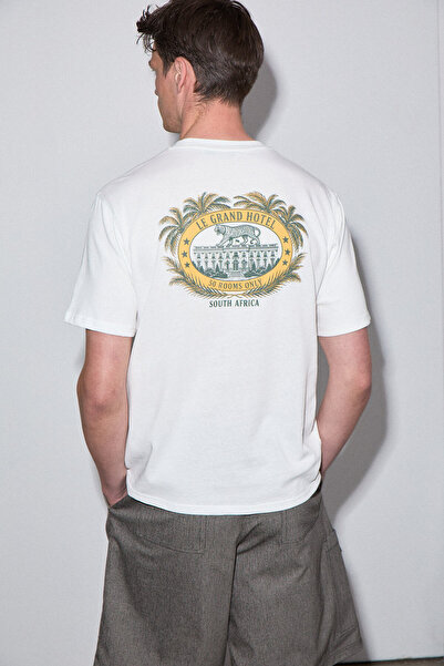 GRIMELANGE Roomy men's 100% organic cotton round neck print detailed comfort ...