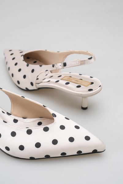 SENASTİL H01 Women's Polka Dot Pointed Toe Open Back Slingback Low-Cut Stylish Short 4 cm Heeled Shoes