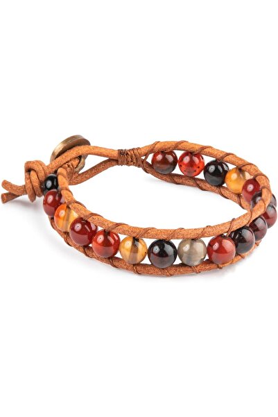 MINZA Legend Agate Stone Bracelet for Men, Handmade Leather Beaded Bracelet, Natural Stone Men’s Jewelry for Casual & Special Occasion.