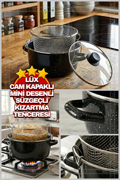 Greathings Luxury Glass Lid Mini Patterned Frying Pan with Strainer