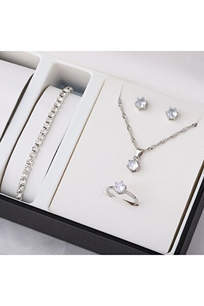 Choice WHITE 5Pcs Silver 5-Piece Fashionable and Versatile Jewelry Set with S...