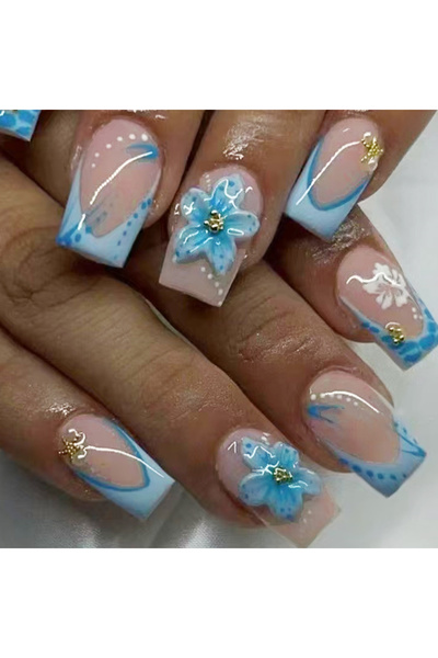 Choice 3144 24 قطعة أظافر جل ثلاثية الأبعاد قصيرة مربعة الشكل مع تصميم زخرفة ...