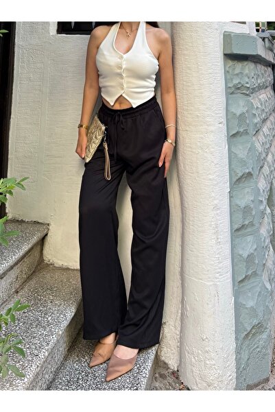 ensade Elastic Waist Cotton Linen Look Summer Women's Trousers