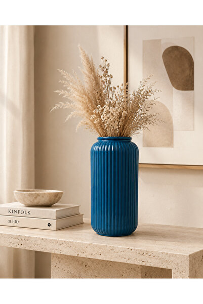 monocactus Riva Porcelain Look Decorative Cylinder Vase with Ribbed Design 22cm