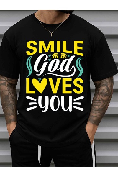 NOURAM Men'S Faith Comfort Colors Smile God Loves You Christian Graphic T-Shi...