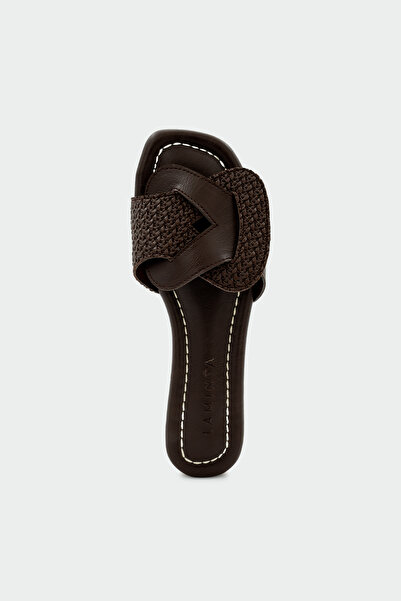 LAMİNTA Marny Asymmetrical Detailed Women's Bitter Brown Flat Slippers