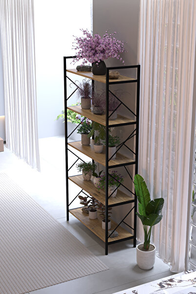 AWOX MANOLYA 5 Raflı Metal Çiçeklik 180x90 cm Dekoratif Bitki Standı Çok Amaçlı Kitaplık Salon Balkon Ofis Raf Ünitesi