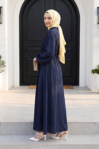 HİJABAYA Half Buttoned Ribbed Front Modal Dress with Belt
