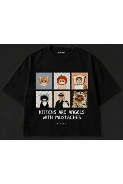 Elvino oversized Κοντομάνικο μπλουζάκι Sweet Cats με τύπωμα