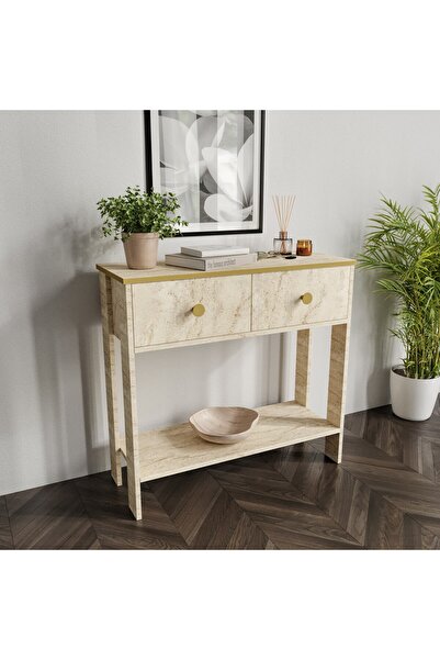 KZNMOB HOME Traverten Desenli Modern Dresuar, 2 Çekmeceli 90cm Mermer Desenli...