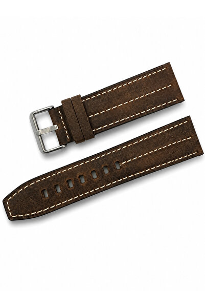 Leather Class Vintage Kahve Dokulu Deri Saat Kayışı | Kontrast Dikişli | 24 m...