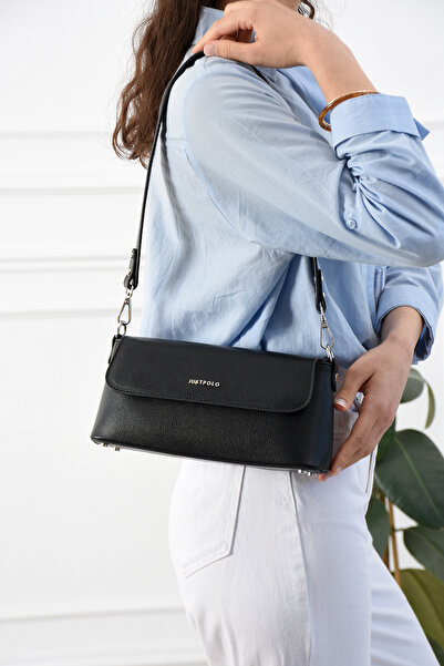 Just Polo Women's Black Hand and Shoulder Bag Unprinted Imported Stylish