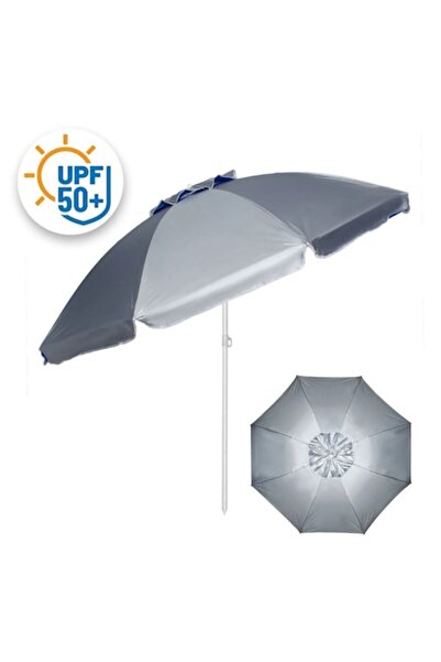 OEM Umbrelă de plajă anti-vânt, argintiu-albastru, cu cadru metalic - Ø2m
