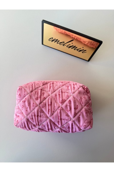 emelimin Women's Pink Quilted Makeup Bag Travel Cosmetic Organizer