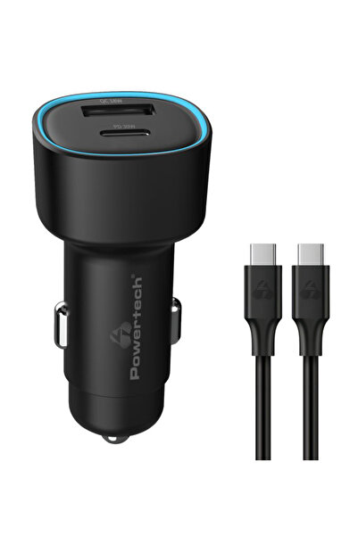 POWERTECH φορτιστής αυτοκινήτου PT-1230, καλώδιο, USB/USB-C, 48W, μαύρος