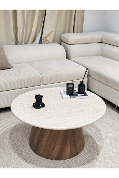 TODO Round Dining Table Wood with Beige Top