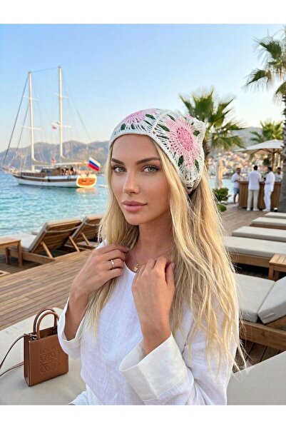 sema aksesuar باندانا محبوكة يدويًا بزخارف زهور - إكسسوار شعر محبوك - هدية