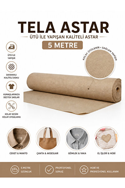 Dünya Sünger Tela Astar Bej 1. Kalite 5 Metre Ütü ile Yapışan Kumaş Destekley...