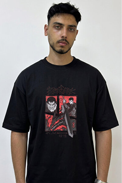Anetos Berserk Guts_19 Design Printed Oversize Black T-Shirt